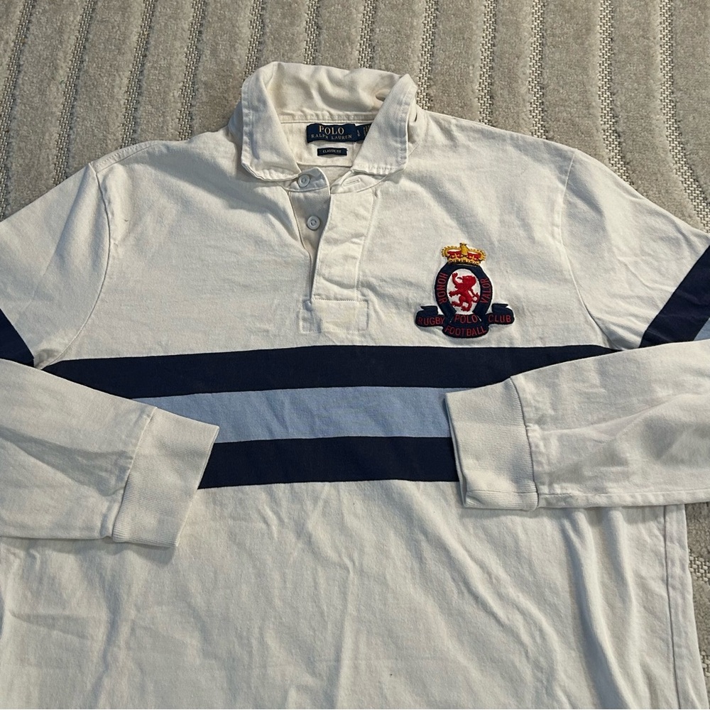 Polo Ralph Lauren Crest Embroidered Striped Cotton Jersey Rugby Shirt - L - Picture 3 of 12